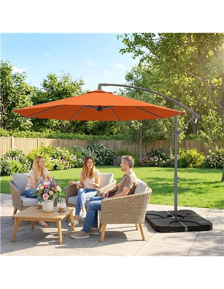 Outsunny 3m Overhanging Parasol, with Base, Weights and Cover - Orange - pic 187733 | FastDaddyshop