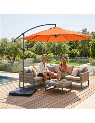 Outsunny 3m Overhanging Parasol, with Base, Weights and Cover - Orange