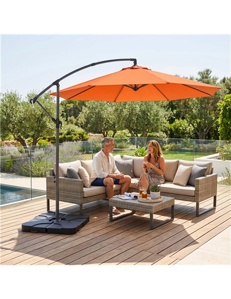 Outsunny 3m Overhanging Parasol, with Base, Weights and Cover - Orange - pic 187734 | FastDaddyshop