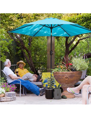 Outsunny 2.6 m Garden Parasol Umbrella with Aluminium Pole, Outdoor Patio Umbrella with Tilt and Crank, Vent, Blue