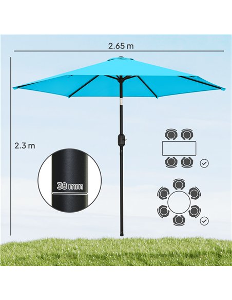 Outsunny 2.6 m Garden Parasol Umbrella with Aluminium Pole, Outdoor Patio Umbrella with Tilt and Crank, Vent, Blue - pic 187737 | FastDaddyshop
