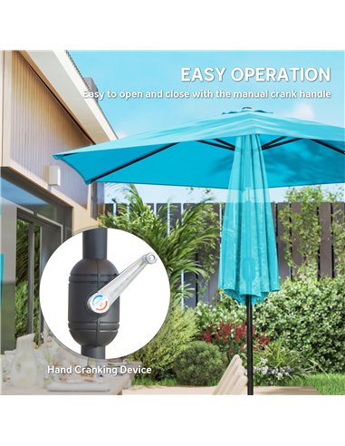 Outsunny 2.6 m Garden Parasol Umbrella with Aluminium Pole, Outdoor Patio Umbrella with Tilt and Crank, Vent, Blue