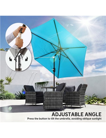 Outsunny 2.6 m Garden Parasol Umbrella with Aluminium Pole, Outdoor Patio Umbrella with Tilt and Crank, Vent, Blue - pic 187739 | FastDaddyshop