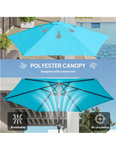 Outsunny 2.6 m Garden Parasol Umbrella with Aluminium Pole, Outdoor Patio Umbrella with Tilt and Crank, Vent, Blue