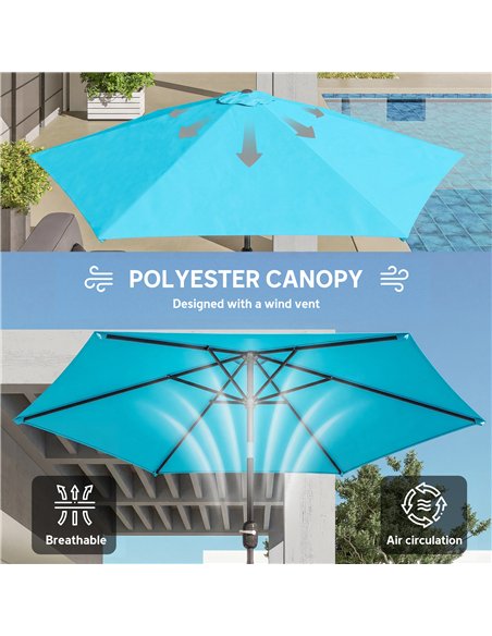 Outsunny 2.6 m Garden Parasol Umbrella with Aluminium Pole, Outdoor Patio Umbrella with Tilt and Crank, Vent, Blue - pic 187740 | FastDaddyshop