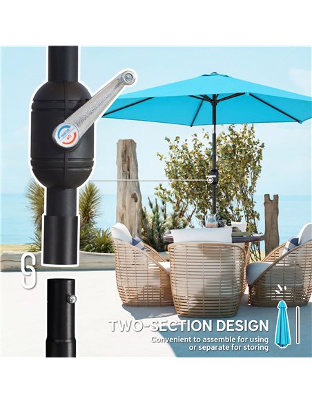Outsunny 2.6 m Garden Parasol Umbrella with Aluminium Pole, Outdoor Patio Umbrella with Tilt and Crank, Vent, Blue - pic 187741 | FastDaddyshop