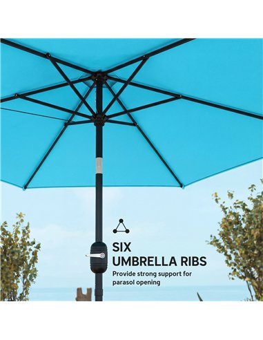 Outsunny 2.6 m Garden Parasol Umbrella with Aluminium Pole, Outdoor Patio Umbrella with Tilt and Crank, Vent, Blue