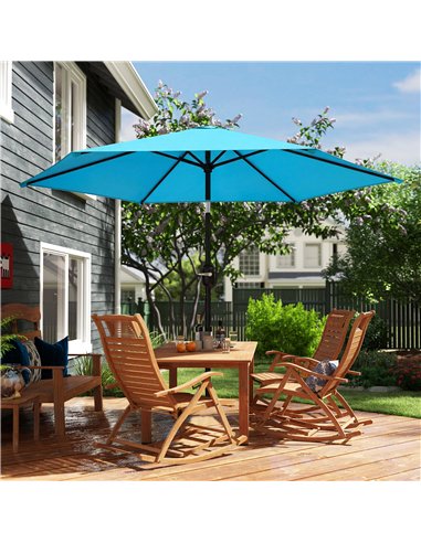 Outsunny 2.6 m Garden Parasol Umbrella with Aluminium Pole, Outdoor Patio Umbrella with Tilt and Crank, Vent, Blue