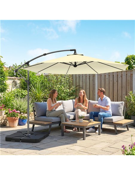 Outsunny 3m Overhanging Parasol, with Base, Weights and Cover - Sand brown - pic 187745 | FastDaddyshop