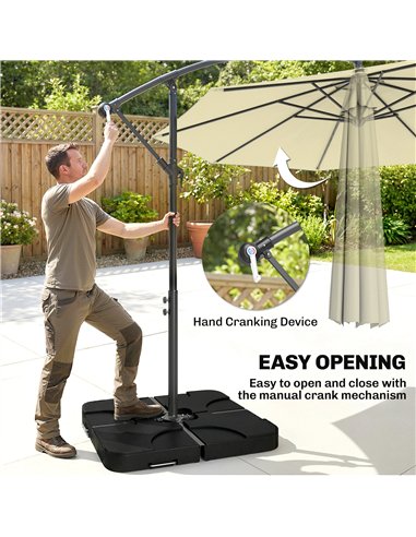 Outsunny 3m Overhanging Parasol, with Base, Weights and Cover - Sand brown