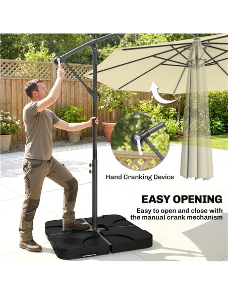 Outsunny 3m Overhanging Parasol, with Base, Weights and Cover - Sand brown - pic 187747 | FastDaddyshop