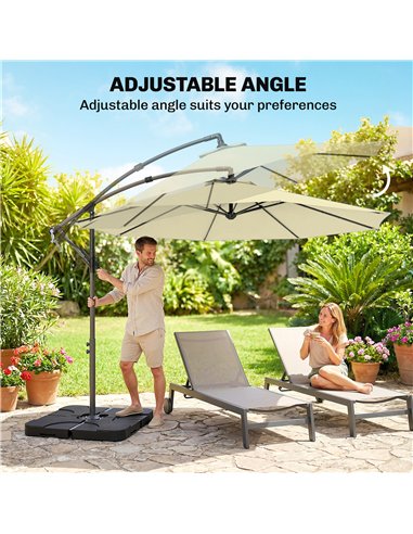 Outsunny 3m Overhanging Parasol, with Base, Weights and Cover - Sand brown