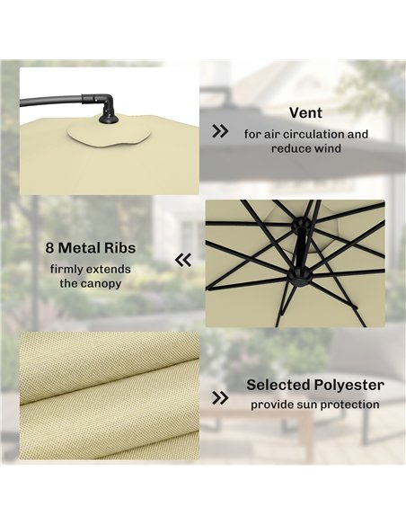 Outsunny 3m Overhanging Parasol, with Base, Weights and Cover - Sand brown - pic 187749 | FastDaddyshop