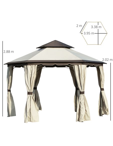 Outsunny 3.4m Steel Gazebo Canopy Party Tent Garden Pavilion Patio Shelter with Curtains & 2 Tier Roof, Beige - pic 18775 | FastDaddyshop