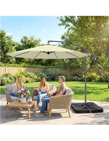 Outsunny 3m Overhanging Parasol, with Base, Weights and Cover - Sand brown