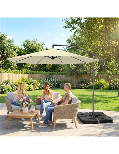 Outsunny 3m Overhanging Parasol, with Base, Weights and Cover - Sand brown - pic 187751 | FastDaddyshop