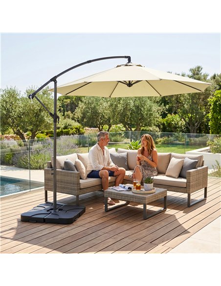 Outsunny 3m Overhanging Parasol, with Base, Weights and Cover - Sand brown - pic 187752 | FastDaddyshop