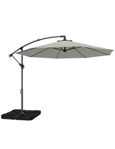Outsunny 3m Overhanging Parasol, with Base, Weights and Cover - Light Grey