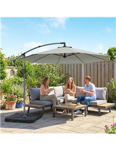 Outsunny 3m Overhanging Parasol, with Base, Weights and Cover - Light Grey 2