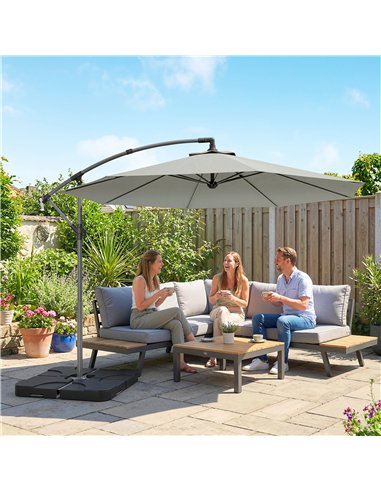 Outsunny 3m Overhanging Parasol, with Base, Weights and Cover - Light Grey