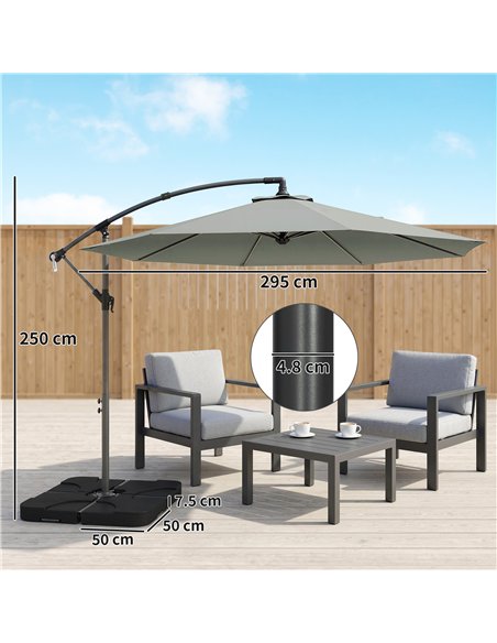 Outsunny 3m Overhanging Parasol, with Base, Weights and Cover - Light Grey - pic 187755 | FastDaddyshop