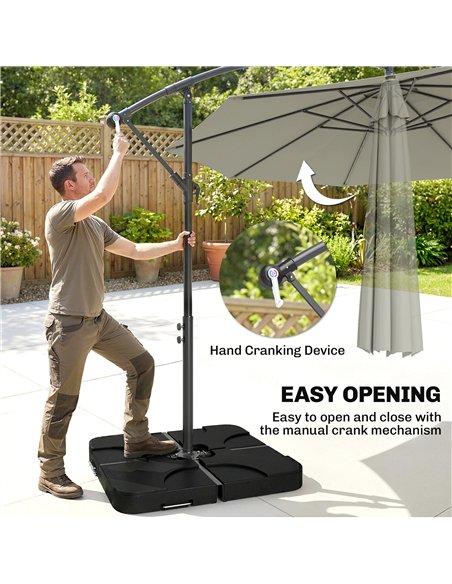 Outsunny 3m Overhanging Parasol, with Base, Weights and Cover - Light Grey - pic 187756 | FastDaddyshop