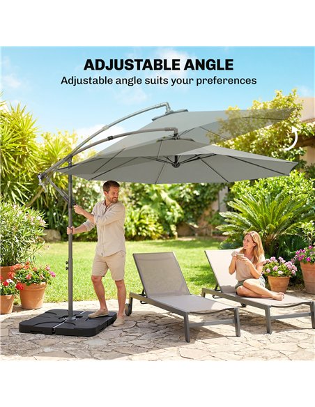 Outsunny 3m Overhanging Parasol, with Base, Weights and Cover - Light Grey - pic 187757 | FastDaddyshop