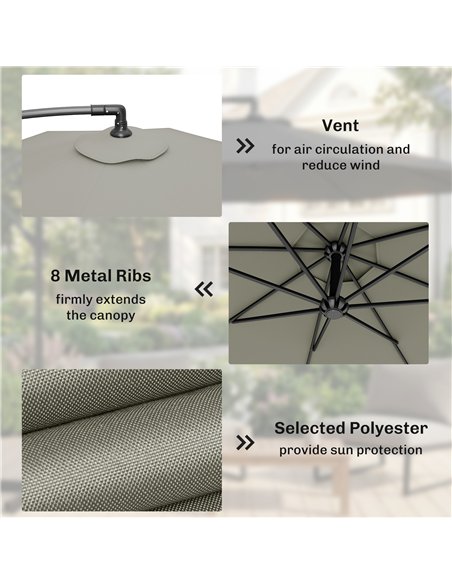Outsunny 3m Overhanging Parasol, with Base, Weights and Cover - Light Grey - pic 187758 | FastDaddyshop