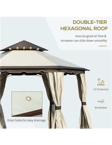 Outsunny 3.4m Steel Gazebo Canopy Party Tent Garden Pavilion Patio Shelter with Curtains & 2 Tier Roof, Beige - pic 18776 | FastDaddyshop