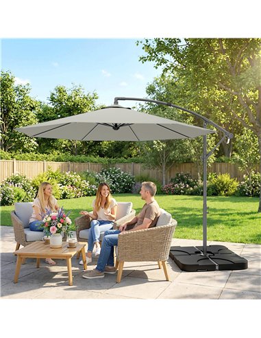 Outsunny 3m Overhanging Parasol, with Base, Weights and Cover - Light Grey
