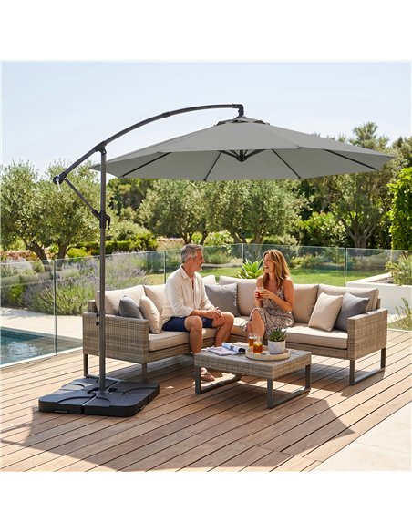 Outsunny 3m Overhanging Parasol, with Base, Weights and Cover - Light Grey - pic 187761 | FastDaddyshop