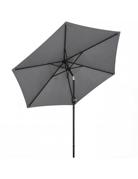 Outsunny 2.6 m Garden Parasol Umbrella with Aluminium Pole, Outdoor Patio Umbrella with Tilt and Crank, Vent, Grey - pic 187762 | FastDaddyshop