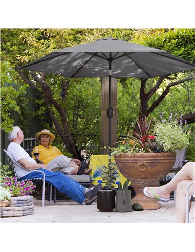 Outsunny 2.6 m Garden Parasol Umbrella with Aluminium Pole, Outdoor Patio Umbrella with Tilt and Crank, Vent, Grey
