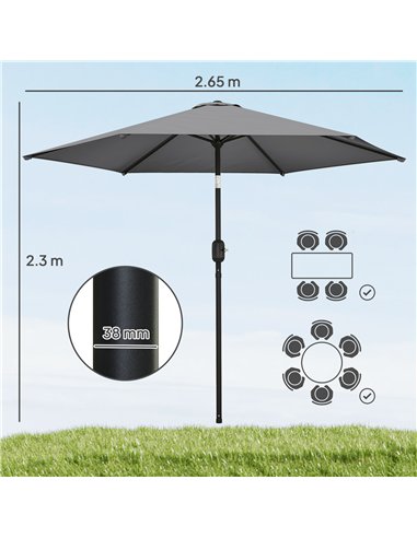 Outsunny 2.6 m Garden Parasol Umbrella with Aluminium Pole, Outdoor Patio Umbrella with Tilt and Crank, Vent, Grey