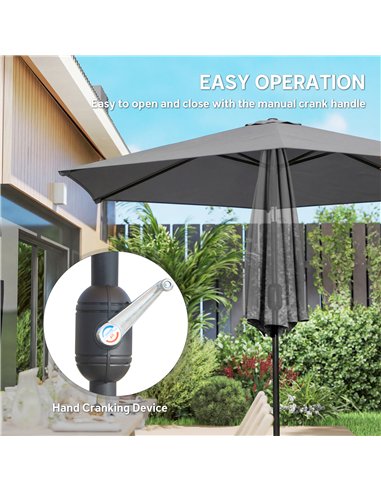 Outsunny 2.6 m Garden Parasol Umbrella with Aluminium Pole, Outdoor Patio Umbrella with Tilt and Crank, Vent, Grey