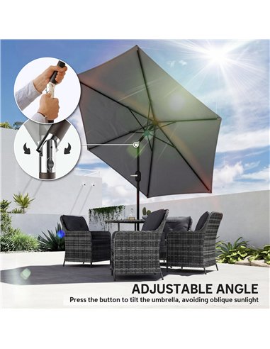 Outsunny 2.6 m Garden Parasol Umbrella with Aluminium Pole, Outdoor Patio Umbrella with Tilt and Crank, Vent, Grey