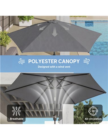 Outsunny 2.6 m Garden Parasol Umbrella with Aluminium Pole, Outdoor Patio Umbrella with Tilt and Crank, Vent, Grey