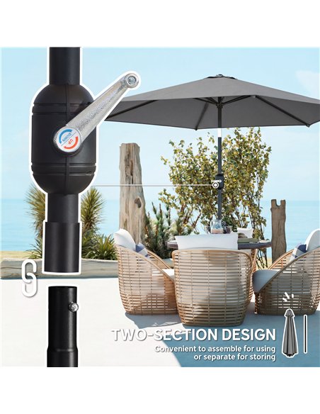 Outsunny 2.6 m Garden Parasol Umbrella with Aluminium Pole, Outdoor Patio Umbrella with Tilt and Crank, Vent, Grey - pic 187768 | FastDaddyshop