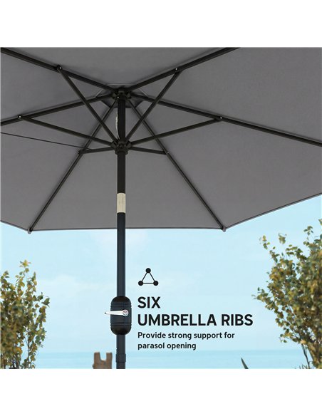 Outsunny 2.6 m Garden Parasol Umbrella with Aluminium Pole, Outdoor Patio Umbrella with Tilt and Crank, Vent, Grey - pic 187769 | FastDaddyshop