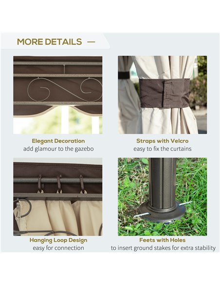 Outsunny 3.4m Steel Gazebo Canopy Party Tent Garden Pavilion Patio Shelter with Curtains & 2 Tier Roof, Beige - pic 18777 | FastDaddyshop