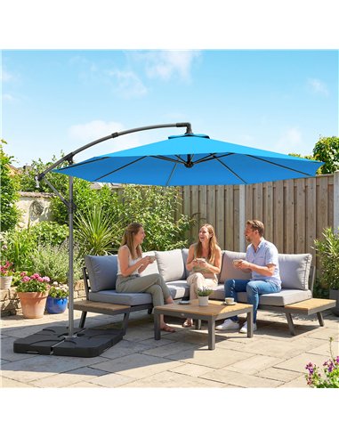 Outsunny 3m Overhanging Parasol, with Base, Weights and Cover - Blue
