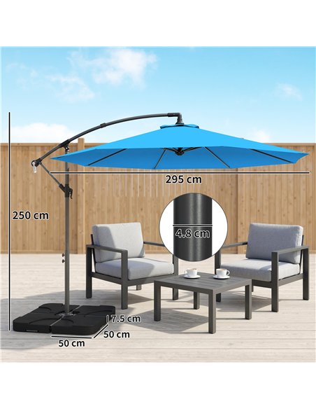 Outsunny 3m Overhanging Parasol, with Base, Weights and Cover - Blue - pic 187773 | FastDaddyshop