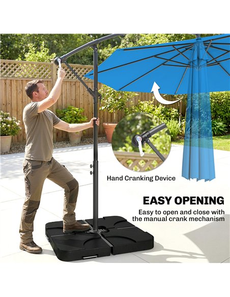 Outsunny 3m Overhanging Parasol, with Base, Weights and Cover - Blue - pic 187774 | FastDaddyshop