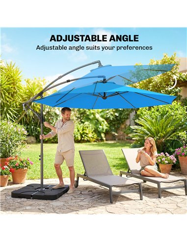 Outsunny 3m Overhanging Parasol, with Base, Weights and Cover - Blue