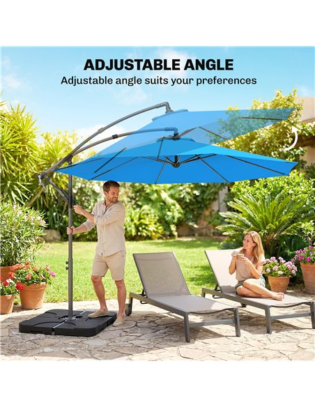 Outsunny 3m Overhanging Parasol, with Base, Weights and Cover - Blue - pic 187775 | FastDaddyshop