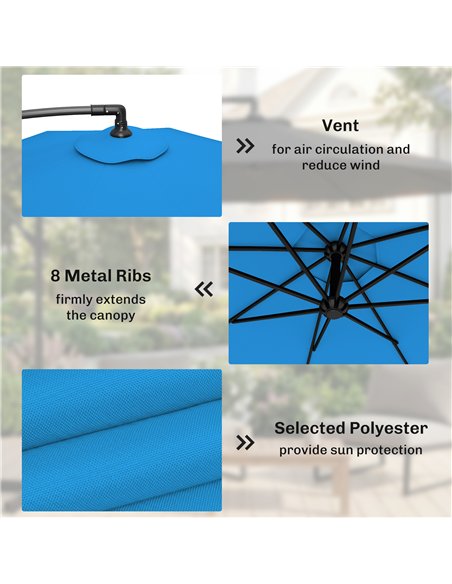 Outsunny 3m Overhanging Parasol, with Base, Weights and Cover - Blue - pic 187776 | FastDaddyshop