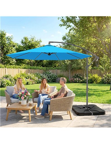 Outsunny 3m Overhanging Parasol, with Base, Weights and Cover - Blue