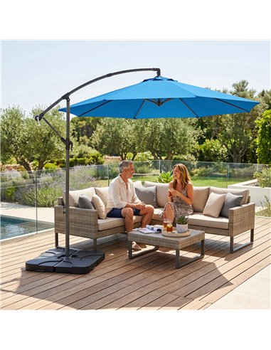 Outsunny 3m Overhanging Parasol, with Base, Weights and Cover - Blue