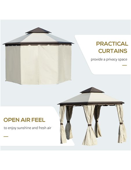 Outsunny 3.4m Steel Gazebo Canopy Party Tent Garden Pavilion Patio Shelter with Curtains & 2 Tier Roof, Beige - pic 18778 | FastDaddyshop