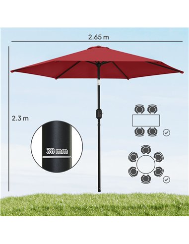 Outsunny 2.6 m Garden Parasol Umbrella with Aluminium Pole, Outdoor Patio Umbrella with Tilt and Crank, Vent, Wine Red
